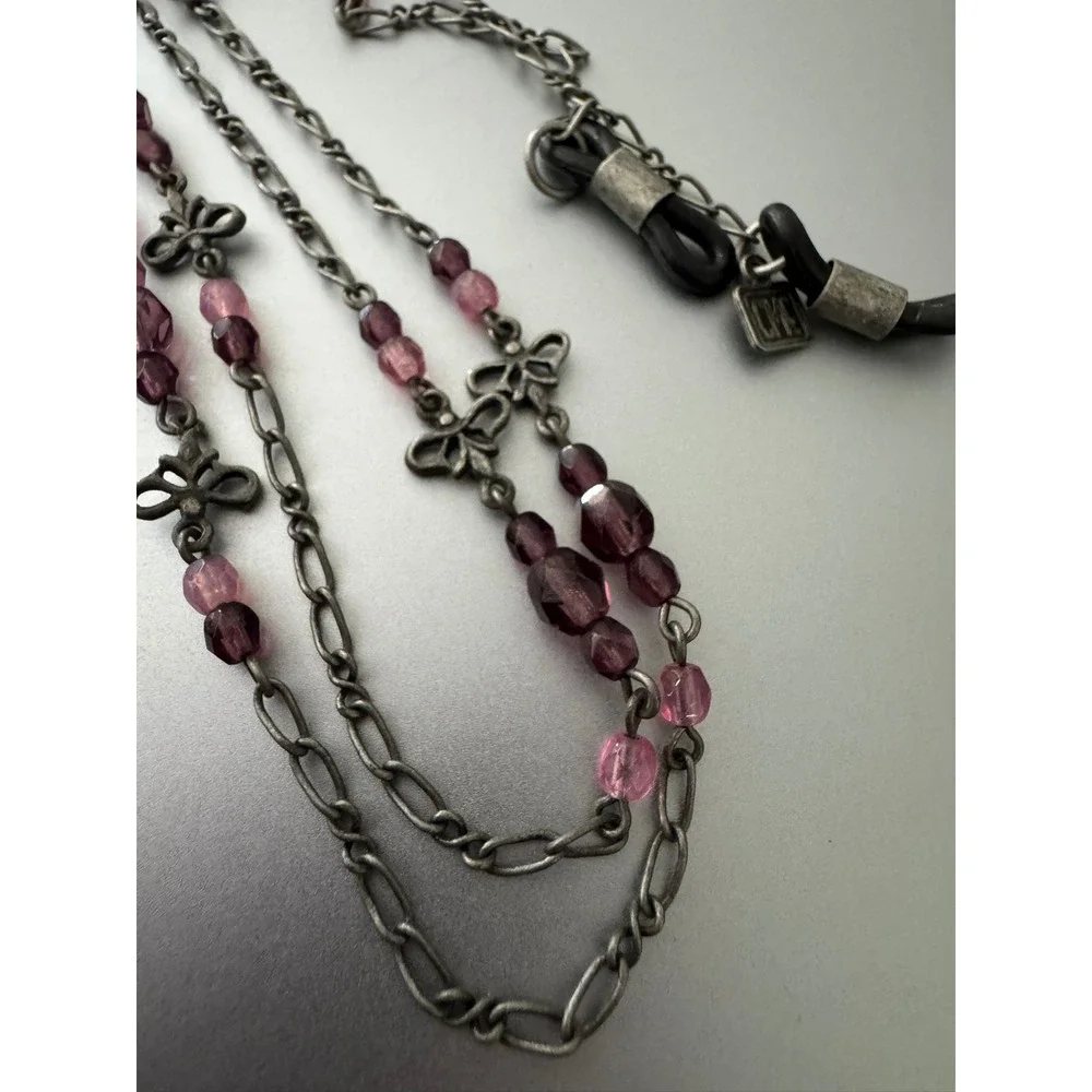 CMC Click My Cords Purple Beaded Eyewear Chain Silver Bow Accents Glasses Cord